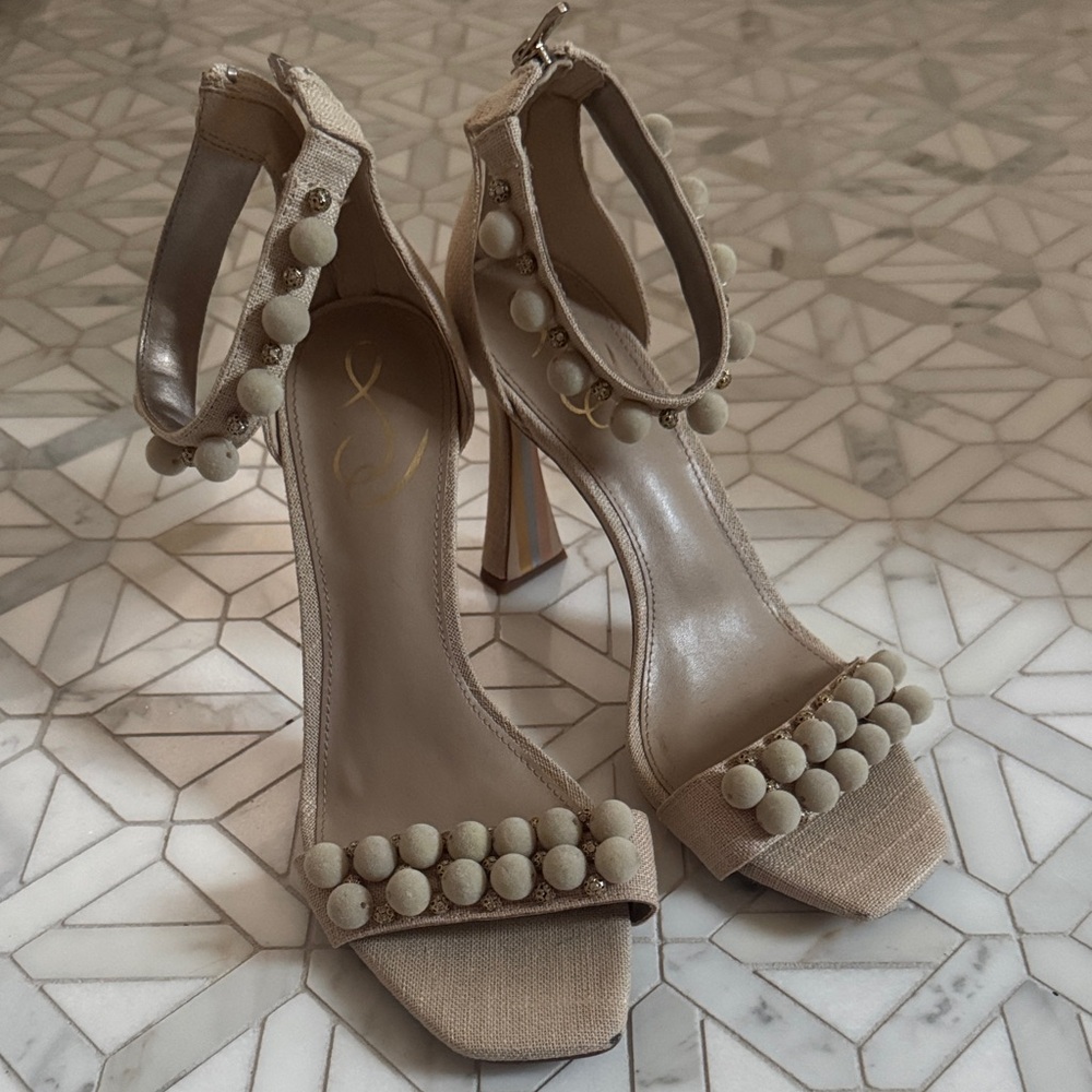 Sam Edelman linen beaded heels size 9